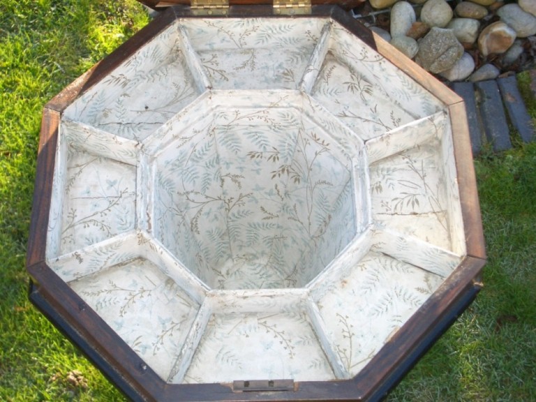 Antique Burr Walnut Trumpet Base Sewing Work Table