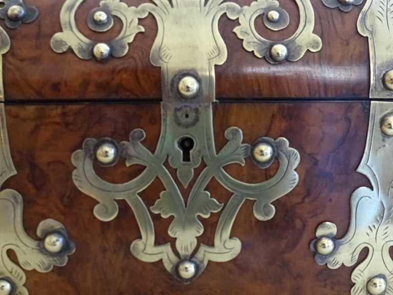 Antique Victorian Walnut And Brass Bound Stationary Box