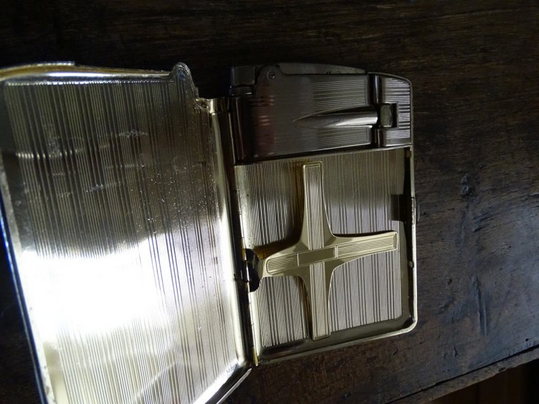 Vintage Lighter In Brown Crocodile Covered Cigarette Case 1970s G/p