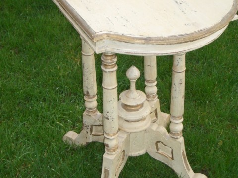 ANTIQUE VICTORIAN PAINTED FOUR PEDESTAL SIDE TABLE