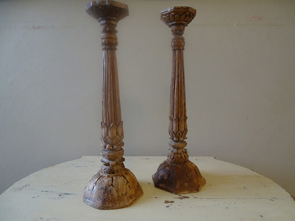 Antique Carved Wood Candlesticks
